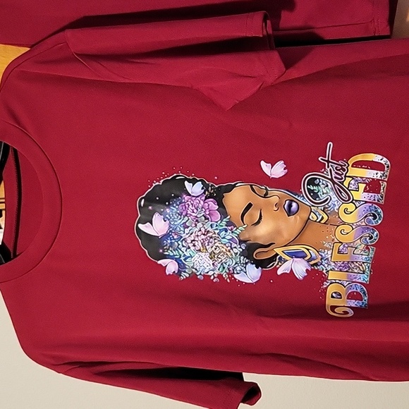 Womens Burgundy "Just Blessed" 2-Piece Short Set - Picture 2 of 5